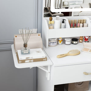 English Elm Vanity Desk with Led Mirror Touch Light Power Outlet Drawers and Storage Stool W2700P342538
