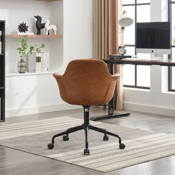 English Elm Mid-Century Minimalist Office Chair with 40° Recline, Adjustable Rebound, 320mm Wide Base, Ergonomic Design Brown W1143P173517