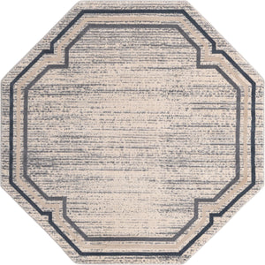 Unique Loom Oasis Fountain Machine Made Border Rug Gray, Ivory/Beige/Navy Blue 6' 0" x 6' 0"
