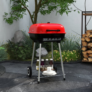 English Elm Outsunny Square Charcoal Grill Enameled Steel Bbq Smoker with Wheels for Outdoor Cooking W2225P200659