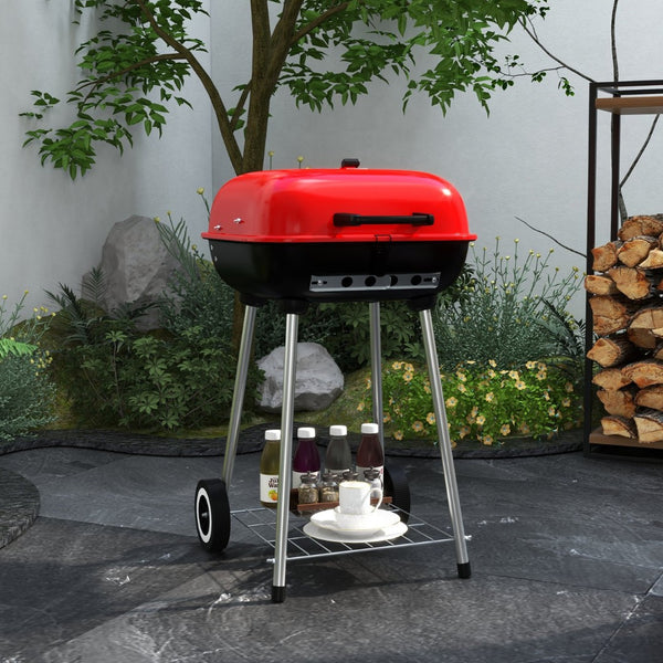 English Elm Outsunny Square Charcoal Grill Enameled Steel Bbq Smoker with Wheels for Outdoor Cooking W2225P200659