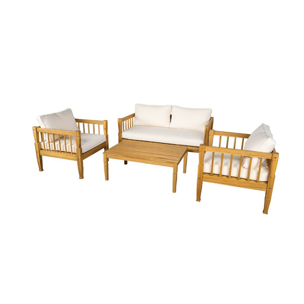 English Elm 4-piece Outdoor Acacia Wood Conversation Set with Deep Seating and Teak Finish Patio SD100002AAD