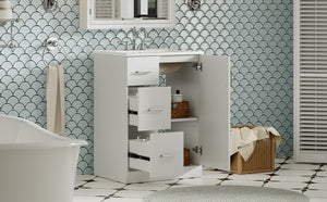 English Elm 24" Modern Bathroom Vanity with Under-Mount Sink, Vertical Stripe Design, 2 Drawers & Soft-Close Cabinet White N710P288936K