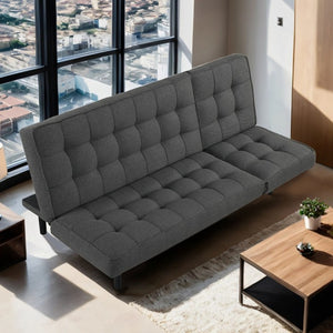 English Elm Dark Gray Futon Sofa With Biscuit Tufting – Adjustable Headrest, Converts To Chaise Or Bed Comfortably B2741P314816