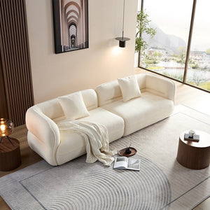 English Elm White round sectional sofa with solid wood frame, high-rebound sponge, child-safe curved arms, 2 pillows, modern modular comfort showroom-quality upholstery 55.51"L x 35.04"W x 25.98"H W2085S00057