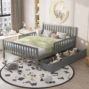 English Elm Full Wood Platform Bed with Headboard, Guardrails & Underbed Storage Drawers – Sturdy Pine Frame, 450LB Capacity Gray 78.25 L x 18.5 W x 6 H N733P172700E
