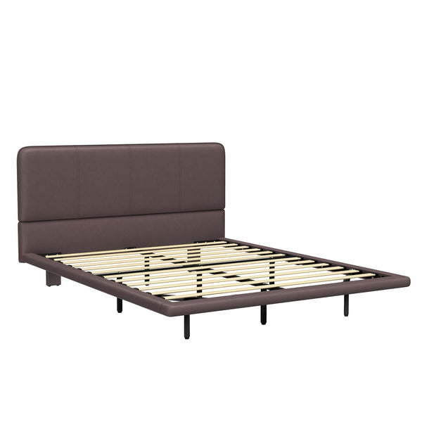 English Elm Christopher Knight Home® - Floating Bed Frame Modern PU Leather Platform Full Size with Under-Bed LED Lights, Durable, Easy Assemble Coffee 56.5 L x 21 W x 7 H N761P206085C