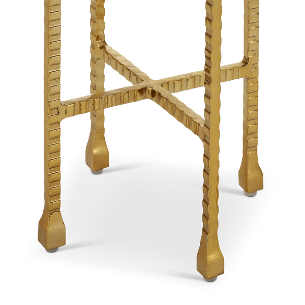 Flying Gold Marble Drinks Table - Chic Industrial Design with Cappuccino Stone & Golden Iron Finish