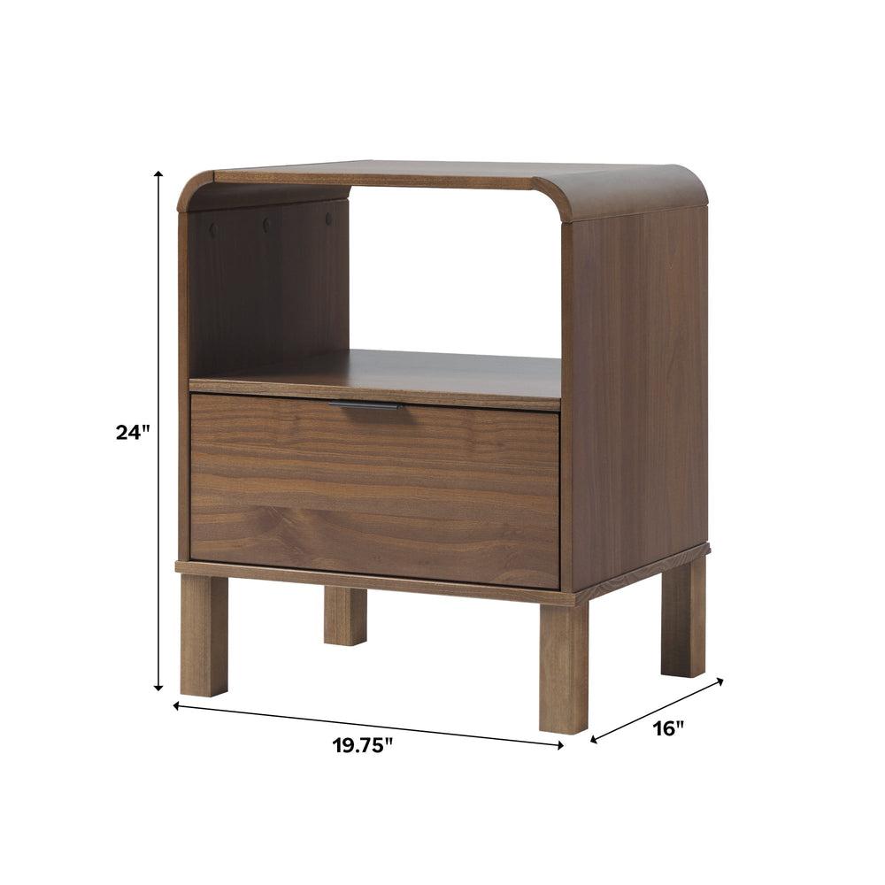 English Elm Walker Edison - Modern Solid Wood Nightstand with Curved Top and Drawer, Minimalist Pine Design for Bedroom Storage and Side Table Brown 26.5 L x 19 W x 6 H B185P168921