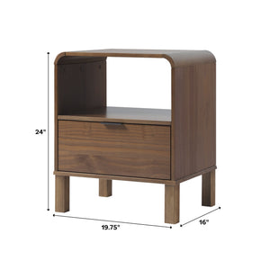English Elm Walker Edison - Modern Solid Wood Nightstand with Curved Top and Drawer, Minimalist Pine Design for Bedroom Storage and Side Table Brown 26.5 L x 19 W x 6 H B185P168921