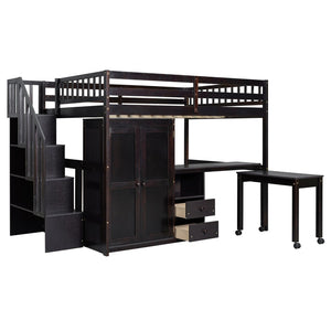 English Elm Queen Murphy Bed with Integrated Desk Cabinet Shelves Space Saving Studio Solution Espresso N708S00014P