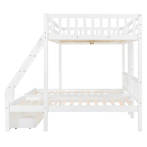 English Elm Full Over Twin Triple Bunk Bed Pinewood Frame with Storage Drawers and Guardrails LT000343AAK-2