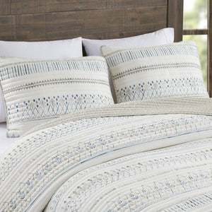 English Elm 3 Printed Microfiber Seersucker Quilt Set Reversible Diamond Channel Quilting Antimicrobial Full/Queen Taupe+Blue 17.72 L x 15.35 W x 7.48 H B03597655