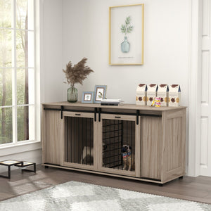 English Elm Pawhut Modern Dog Crate Furniture With Storage & Divider For Small Or Large Dogs, 71" Walnut Design W2225P217159-GIGA