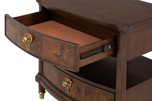 English Elm Contemporary Art Deco Nightstand with Hidden Jewelry Drawer Usb Port Acrylic Legs B2741P433339