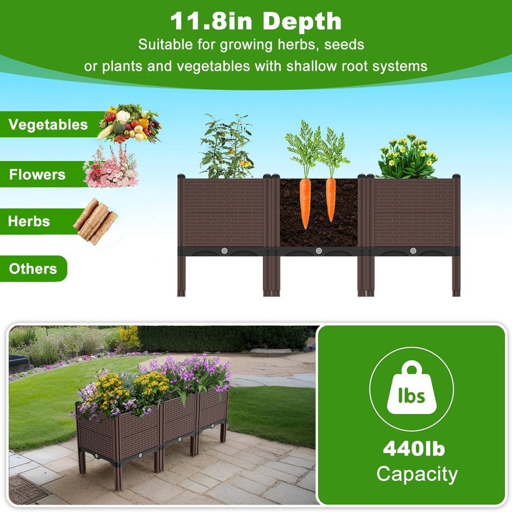 English Elm 47.2x15.7x19.6in Raised Garden Beds Outdoor Polypropylene Planter Box with Drain, Frost & Heat Proof, 440lb Capacity W3101P314485