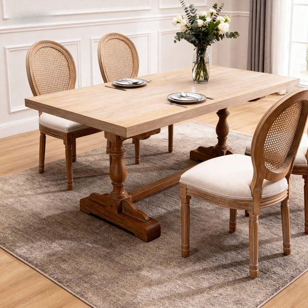 English Elm French Country Dining Chairs Set of 2 Linen Upholstered Round Back Farmhouse Seating W3426P478063