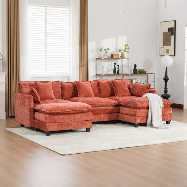 English Elm Cloud Modular Three Seat Sofa Chenille Upholstered with Double Layer Cushions for Living Room Orange W1143S00060