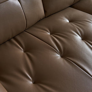 English Elm Modern Elliptical Three Seat Sofa Genuine Cowhide Leather Solid Wood Frame Living Room Brown W1765S00136