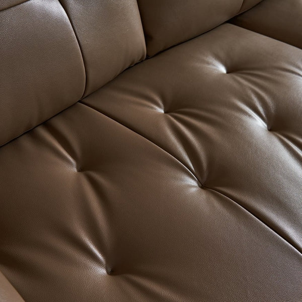 English Elm Modern Elliptical Three Seat Sofa Genuine Cowhide Leather Solid Wood Frame Living Room Brown W1765S00136