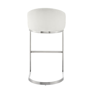 English Elm Zevrin Brushed Stainless Steel Bar Stool with White Faux Leather, Cantilever Base, 400lb Capacity B2736P354389