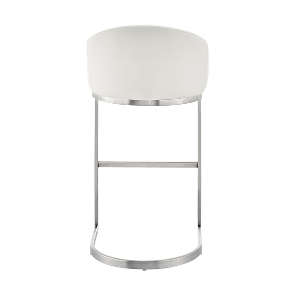 English Elm Zevrin Brushed Stainless Steel Bar Stool with White Faux Leather, Cantilever Base, 400lb Capacity B2736P354389