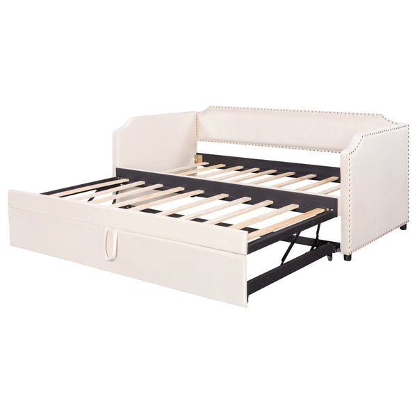 English Elm Twin Velvet Upholstered Daybed with Pop up Trundle for Guest or Kids Rooms SF000197AAA