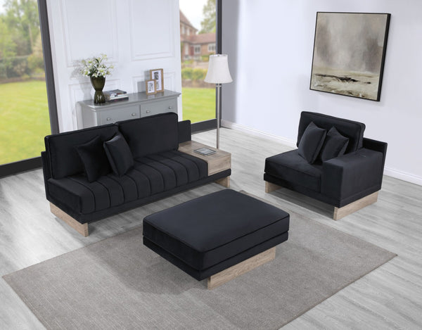 English Elm Messina Black Velvet Sectional Sofa with Channel Tufting Storage and Built-in Charging B2749S00231