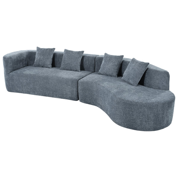 English Elm U_Style Curved Modular 132" Chenille Sectional Sofa with Plush Spring Cushions for Cozy Living Dark Blue WY000456AAE