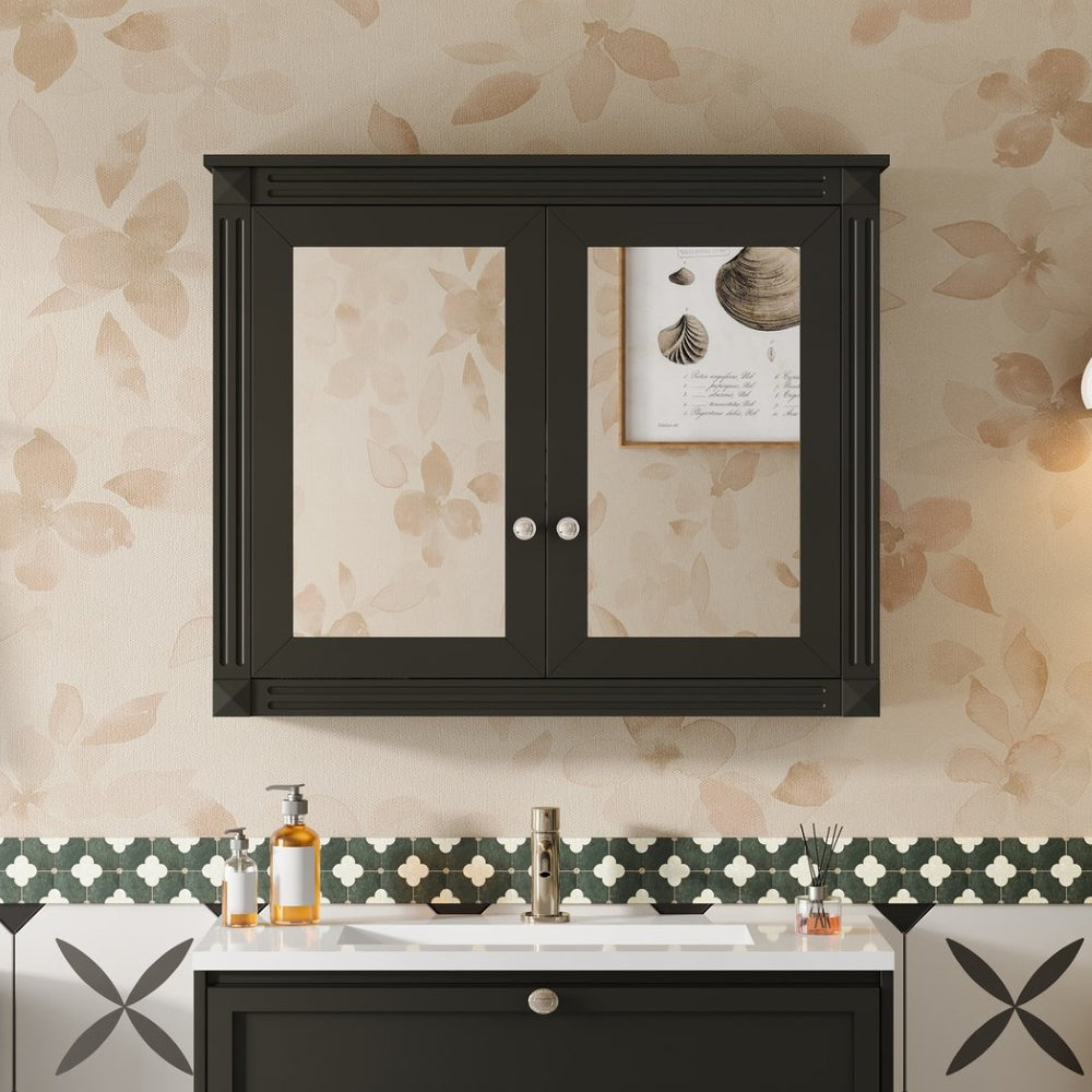 English Elm 36'' Wall Mounted Medicine Cabinet with Dual Mirrors Soft Close Doors Bathroom Storage Black N710P371186B