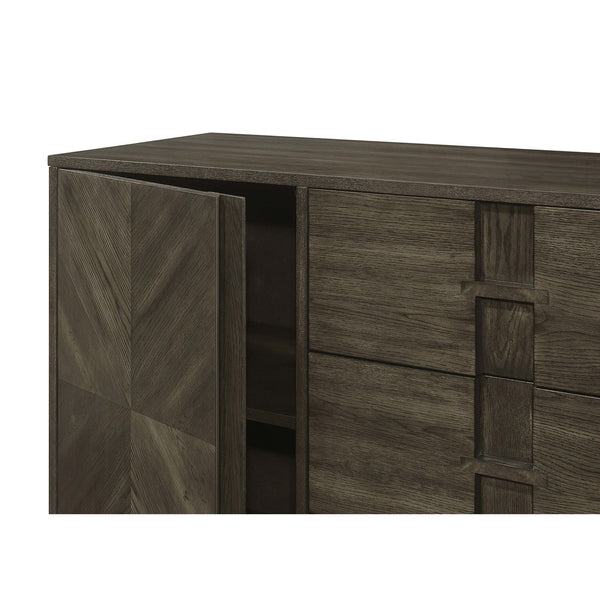 English Elm Glenmoor Rustic Dark Grey 3-Drawer Server with 2 Cabinets, Felt-Lined Drawers & Adjustable Shelves for Stylish Storage and Entertaining (63" W) B062P358299