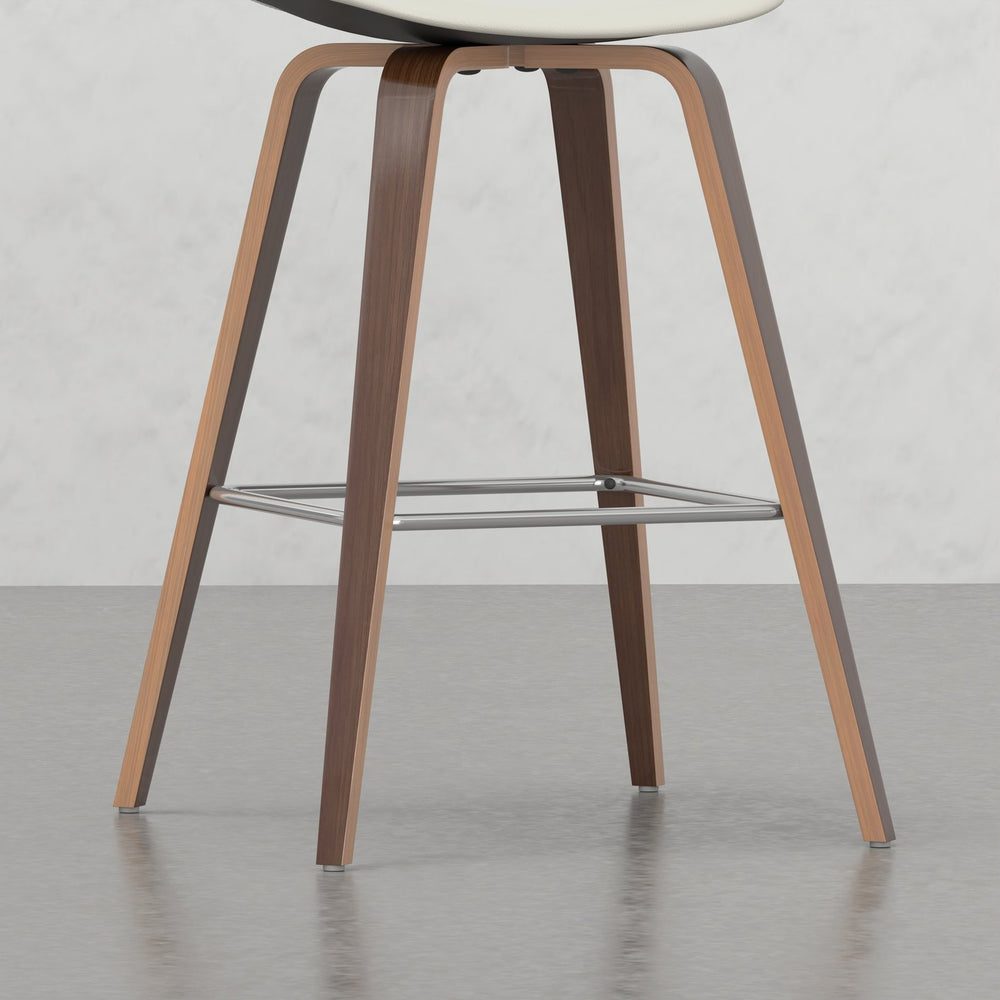 English Elm Harvard Cream Bentwood Counter/Bar Stools Set of 2 — Mid-Century Faux Leather Seats, Chrome Footrest B2732P253611