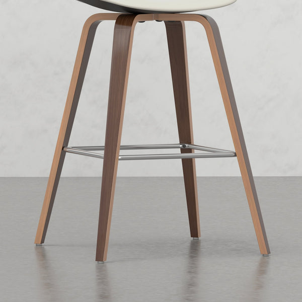 English Elm Harvard Cream Bentwood Counter/Bar Stools Set of 2 — Mid-Century Faux Leather Seats, Chrome Footrest B2732P253611