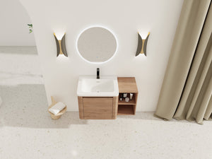 English Elm 36'' 36" Wall-Mounted Vanity with White Ceramic Sink, Plywood Shelves, Soft-Close Door & Rounded Edges W999S00379