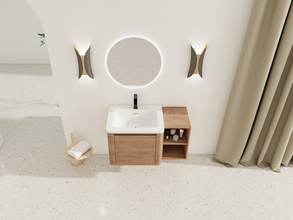 English Elm 36'' 36" Wall-Mounted Vanity with White Ceramic Sink, Plywood Shelves, Soft-Close Door & Rounded Edges W999S00379