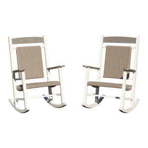 English Elm Outdoor Rocking Chairs Set of 2 HDPE Patio Oversized Rockers for Adults, Weatherproof, Ergonomic Comfort White+gray W1859P360083