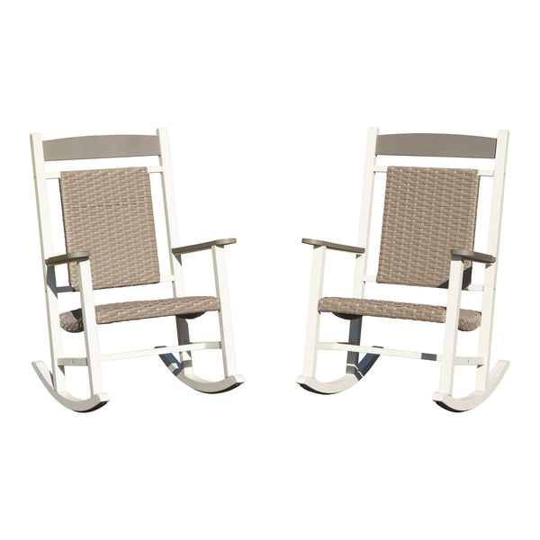 English Elm Outdoor Rocking Chairs Set of 2 HDPE Patio Oversized Rockers for Adults, Weatherproof, Ergonomic Comfort White+gray W1859P360083