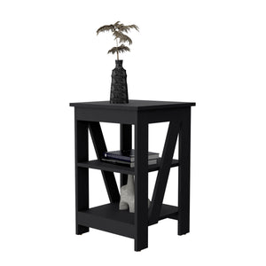 English Elm Wenge Modern Side Table with 2 Shelves — Engineered Wood Accent End Table for Living Room Storage and Display (23.8" H) B062P193656