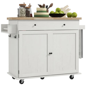 English Elm Homcom Farmhouse Rolling Kitchen Island Cart On Wheels With Storage, Rubberwood Top, And Spice Rack W2225P200645