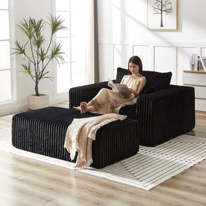 English Elm 75-Inch Corduroy Sponge Lounge Chair With Removable Footrest - Effortlessly Cozy For Any Space W834P206096