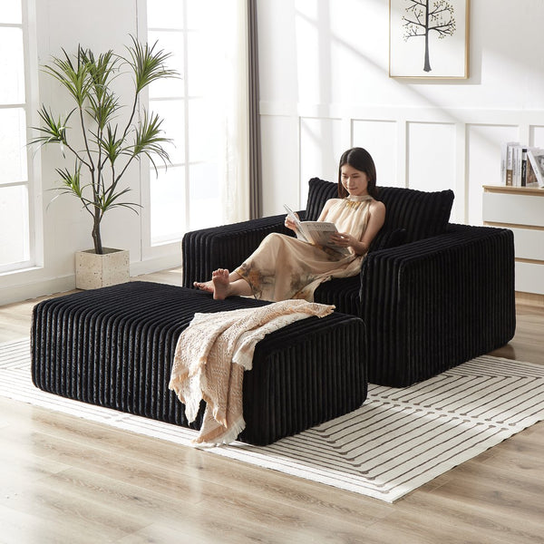 English Elm 75-Inch Corduroy Sponge Lounge Chair With Removable Footrest - Effortlessly Cozy For Any Space W834P206096