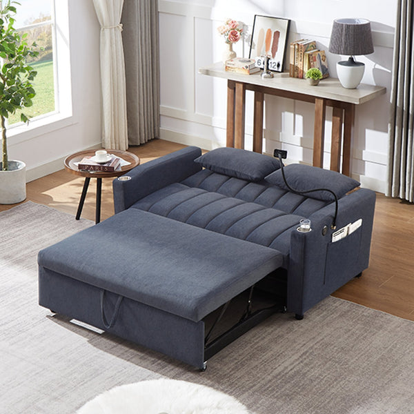 English Elm 55.9" Convertible Sofa Bed Loveseat with 3 USB Ports, Cup Holders, Side Pockets & 360° Phone Swivel Blue-gray WF322620AAC