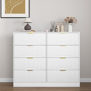 English Elm Modern Six Drawer Chest with Wavy Textured Fronts Sleek Matte Storage for Any Room White W409P307536