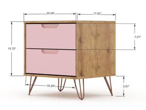 English Elm Rockefeller 20" Stylish Pink Nightstand With 2 Drawers, Metal Legs & Customizable Handles For Modern Homes B365P398167-GIGA