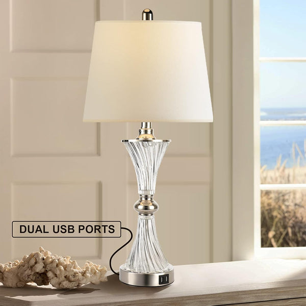 English Elm Touch Touch Control Table Lamps Set of 2 with Faux Snakeskin Finish, USB-C & A Ports, 3-Way Dimmable Ambient Lighting Silver W3355P391470