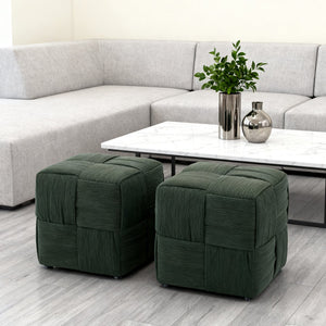 English Elm Ottoman Plush Corduroy Round Footrest Stool with High‑Resilience Foam, Sturdy MDF Frame, Versatile Use Green W3851P369741