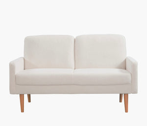English Elm Velvet Upholstered Two Seat Loveseat with Tapered Wood Legs Mid Century European Style Ivory B2735P291963