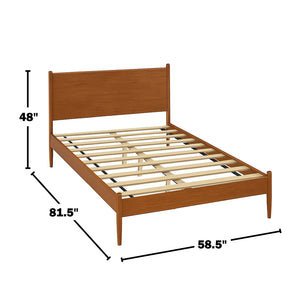 English Elm Mid-Century Full Size Wooden Platform Bed In Warm Oak Finish With Tall Supportive Headboard B016S00019