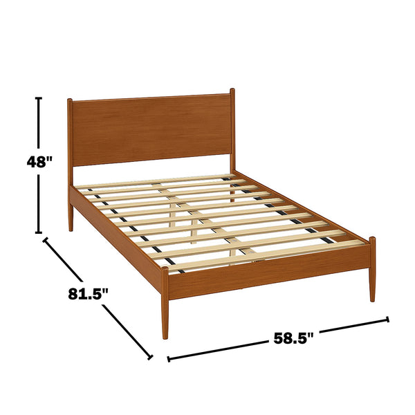 English Elm Mid-Century Full Size Wooden Platform Bed In Warm Oak Finish With Tall Supportive Headboard B016S00019