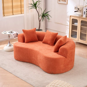English Elm Crescent-shaped Cloud Sofa Three Seat Low Profile Chenille Living Room Curved Couch Orange W2012P375738